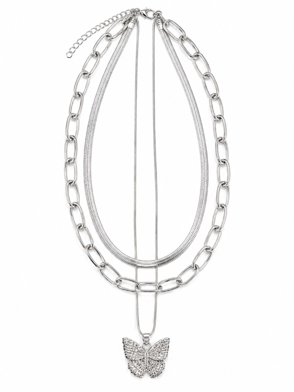 Silver-Tone 3 Layered Butterfly Necklace